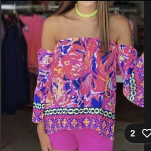 Vibrant SILK Floral Off-Shoulder Top Lilly Pulitzer small